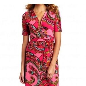 Lilly Pulitzer Adalie Pink Paisley Printed Knit Wrap Mini Dress size XS NWOT